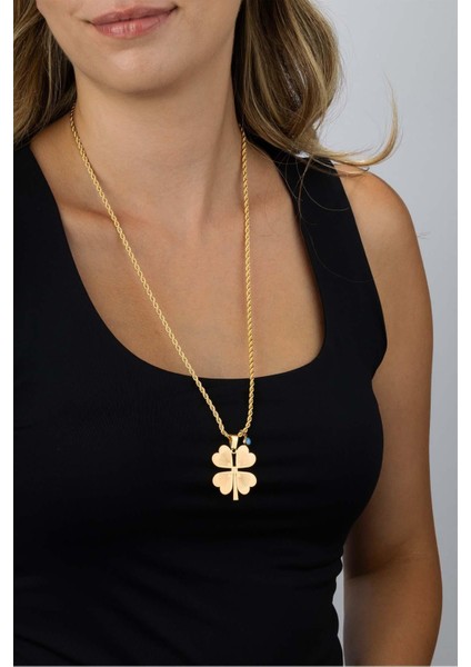 4 Yapraklı Altın Kaplama Burgu Zincir Kadın Çelik Kolye fırsatları