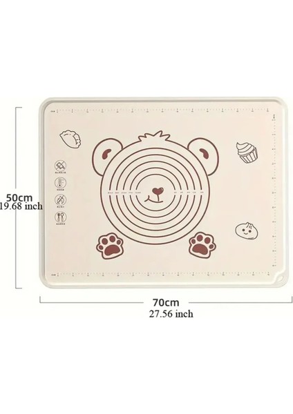 Profesyonel Krem Rengi Silikon Hamur Açma Matı 50X70 cm