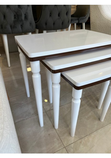 3lü Lüx Zigon Sehpa Beyaz Ceviz