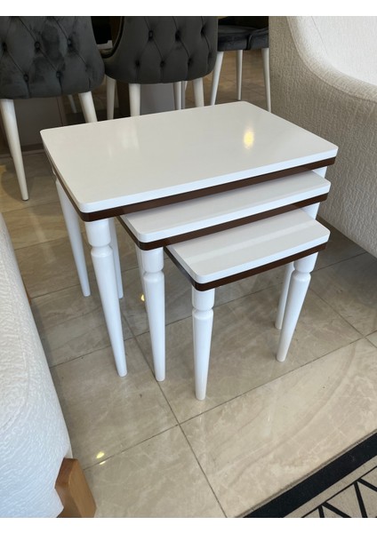 3lü Lüx Zigon Sehpa Beyaz Ceviz modelleri