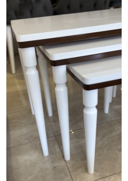 3lü Lüx Zigon Sehpa Beyaz Ceviz fırsatları