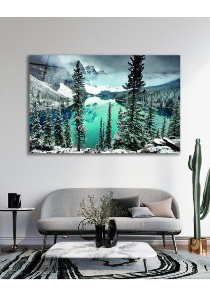 Dağ Göl Manzara Cam Tablo, Ev Ofis Salon Hediyelik Duvar Dekoru