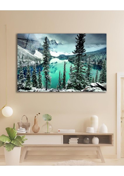 Dağ Göl Manzara Cam Tablo, Ev Ofis Salon Hediyelik Duvar Dekoru modelleri