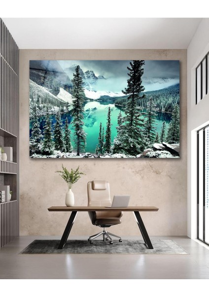 Dağ Göl Manzara Cam Tablo, Ev Ofis Salon Hediyelik Duvar Dekoru fırsatları