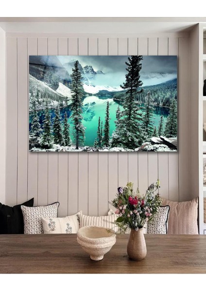 Dağ Göl Manzara Cam Tablo, Ev Ofis Salon Hediyelik Duvar Dekoru indirimleri
