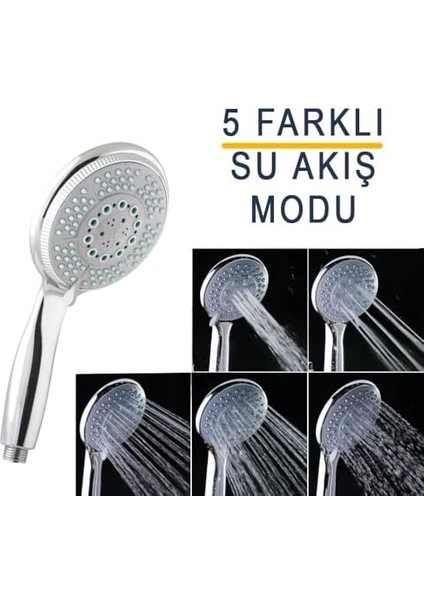 Yapı 5 Fonksiyonlu Büyük Başlı El Duşu Duş Başlığı - Farklı Püskürtme Modları - Yüksek Kaliteli Abs Krom Kaplı G1/2 Uyumlu modelleri