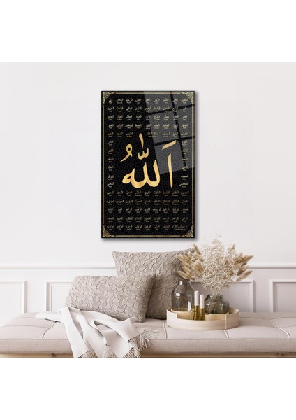 Allah'ın 99 Ismi Cam Tablo Dini Islami Modern Ev Ofis Salon Hediyelik Büyük Tablo Duvar Dekoru