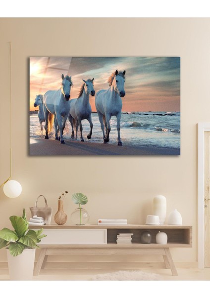 Atlar Deniz Cam Tablo Islami Dini Modern Ev Ofis Salon Hediyelik Büyük Tablo Duvar Dekoru
