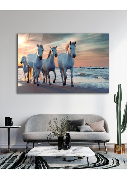Atlar Deniz Cam Tablo Islami Dini Modern Ev Ofis Salon Hediyelik Büyük Tablo Duvar Dekoru fiyatları