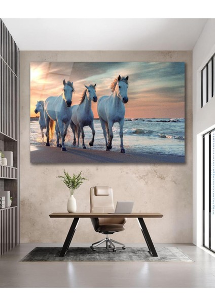 Atlar Deniz Cam Tablo Islami Dini Modern Ev Ofis Salon Hediyelik Büyük Tablo Duvar Dekoru fırsatları