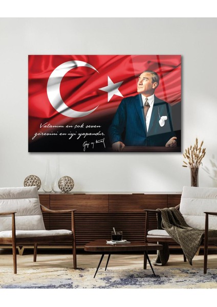 Atatürk Portre Cam Tablo Vatanını En Çok Seven Görevini En Iyi Yapandır Kurum Hediyelik Büyük Tablo indirimleri