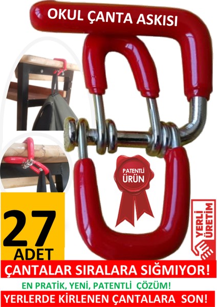 Okul Çanta Askısı 27 Adet Öğrenci Sıra Yaylı Çocuk Masa Askı Aparatı Sınıf Düzenleyici Organizer