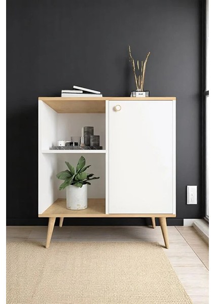 Tune Çok Amaçlı Dolap | Kapaklı Raflı Dolap | Meşe - Beyaz