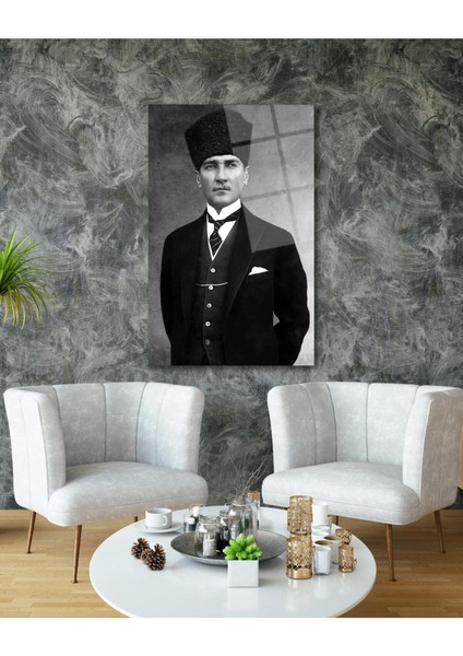 Atatürk Portre Cam Tablo Modern Ev Ofis Salon Hediyelik Büyük Tablo Duvar Dekoru