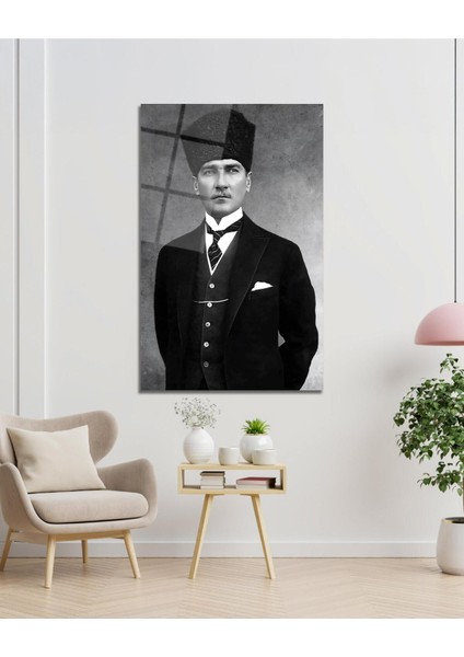 Atatürk Portre Cam Tablo Modern Ev Ofis Salon Hediyelik Büyük Tablo Duvar Dekoru