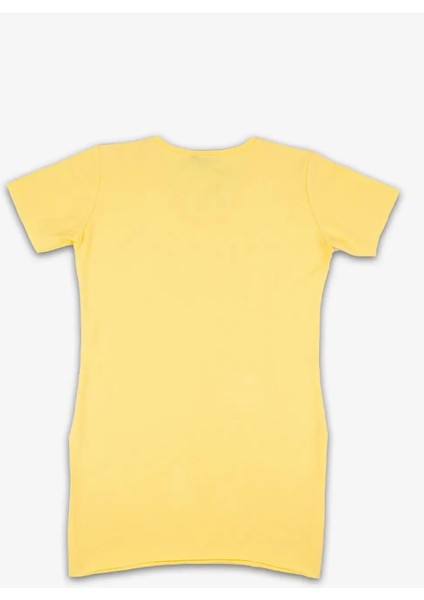 Kadın Sarı Yazılı V Yaka Tişört