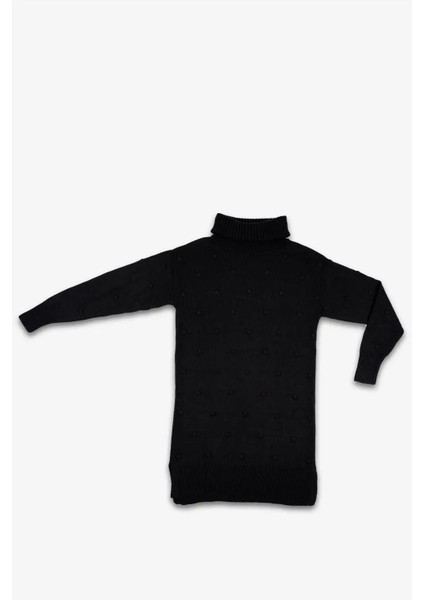 Kadın Siyah Boğazlı Kabartma Noktalı Uzun Kollu Triko Elbise indirimleri