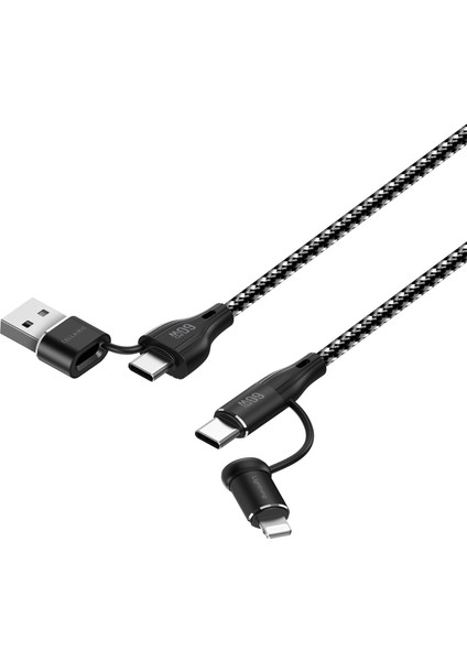 Premium Naylon 4'ü 1 Arada Pd 60W Kablo 1.2m - Siyah