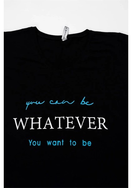 Kadın Lacivert Yazılı Tişört