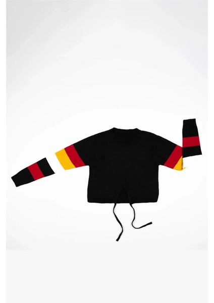 Kadın Siyah Kolları Şeritli (Kırmızı,sarı,beyaz) Kazak indirimleri