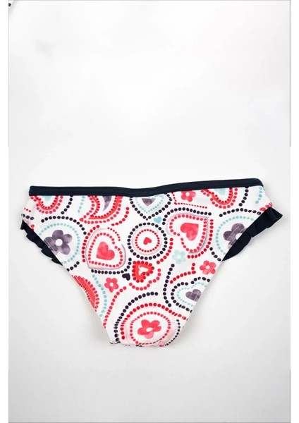 Kız Bebek Beyaz Kalp Desenli Lacivert Fırfırlı Bikini Altı