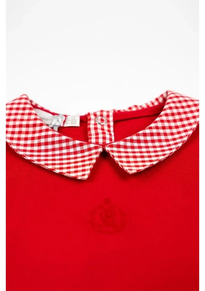Kız Bebek Kırmızı Yaka Detaylı Alttan Çıtçıtlı Zıbın