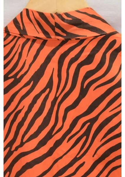 Kadın Turuncu Siyah Çizgi Desenli Cep Detaylı Ceket