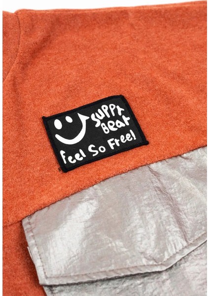 Kadın Turuncu Gümüş Cepli Polar Sweatshirt