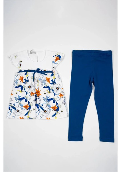 Kız Bebek Mavi Çiçek Desenli Elbise Tayt Yazlık Takım indirimleri
