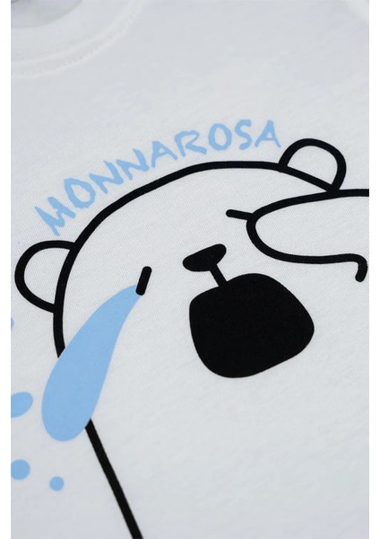 Kız Bebek Beyaz Monna Rosa Esneyen Ayıcık Detaylı Yazlık Tişört