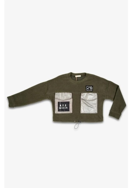 Kadın Yeşil Gümüş Cepli Polar Sweatshirt
