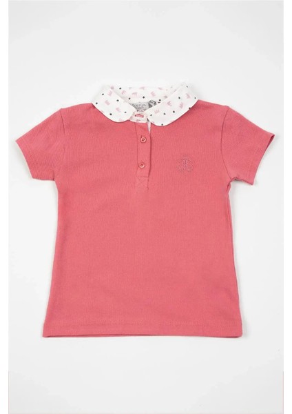 Kız Bebek Pembe Beyaz Yaka Detaylı Yazlık Tişört indirimleri