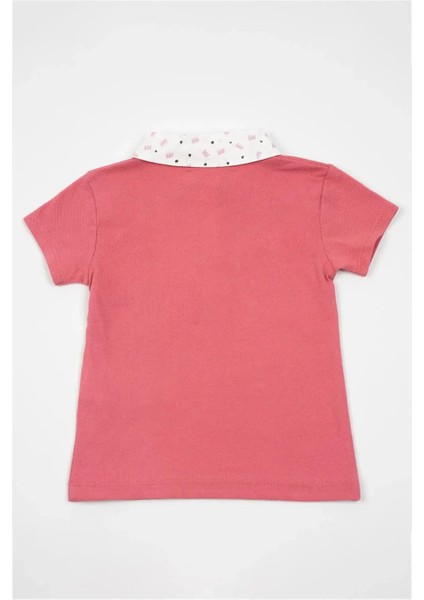 Kız Bebek Pembe Beyaz Yaka Detaylı Yazlık Tişört