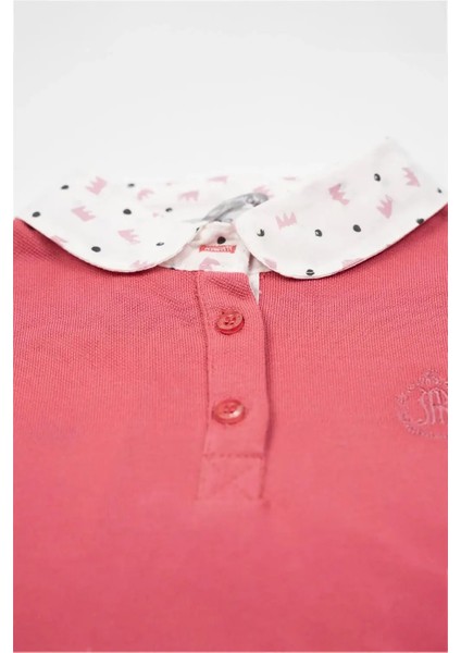 Kız Bebek Pembe Beyaz Yaka Detaylı Yazlık Tişört