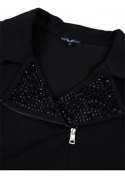 Kadın Siyah Taşlı Uzun Kollu Elbise