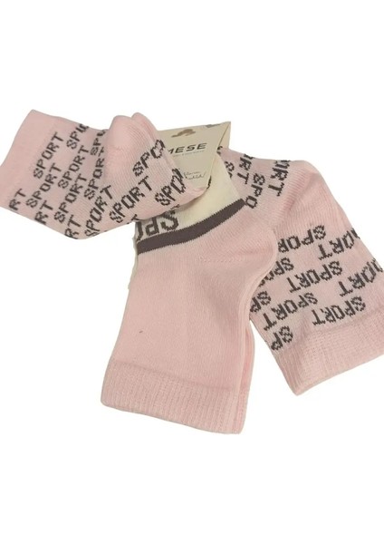 Kız Bebek Pembe Yazı Detaylı Pamuklu Mevsimlik 3'lü Set Soket Çorap