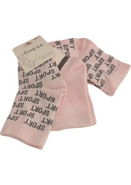 Kız Bebek Pembe Yazı Detaylı Pamuklu Mevsimlik 3'lü Set Soket Çorap