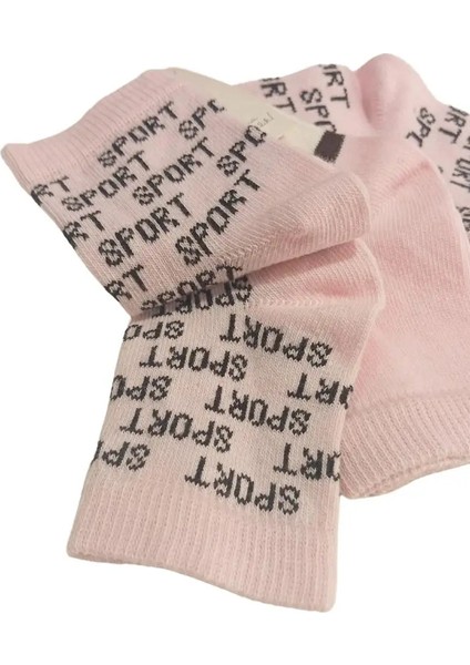 Kız Bebek Pembe Yazı Detaylı Pamuklu Mevsimlik 3'lü Set Soket Çorap