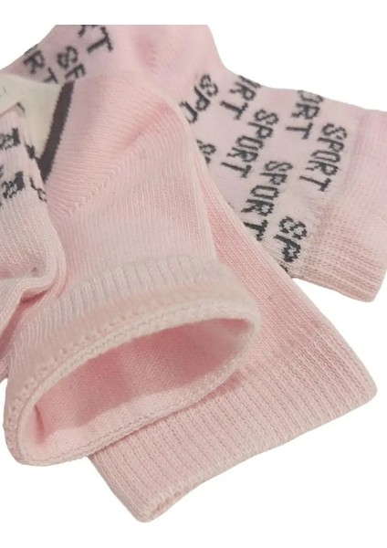 Kız Bebek Pembe Yazı Detaylı Pamuklu Mevsimlik 3'lü Set Soket Çorap
