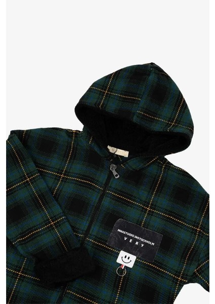 Kadın Yeşil Siyah Kareli Uzun Ceket