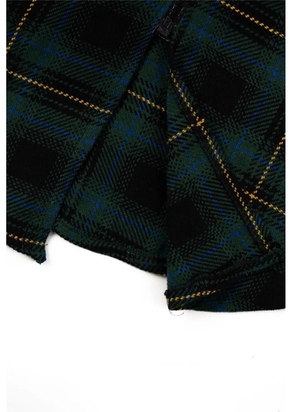 Kadın Yeşil Siyah Kareli Uzun Ceket