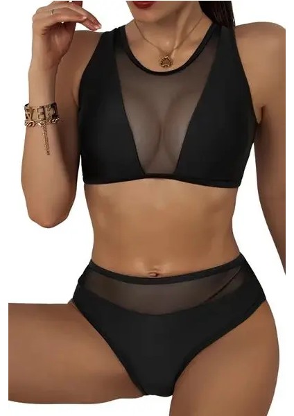 Kadın Siyah Tül Detaylı Yüksek Bel Sütyen Külot Iç Çamaşır Takımı fırsatları