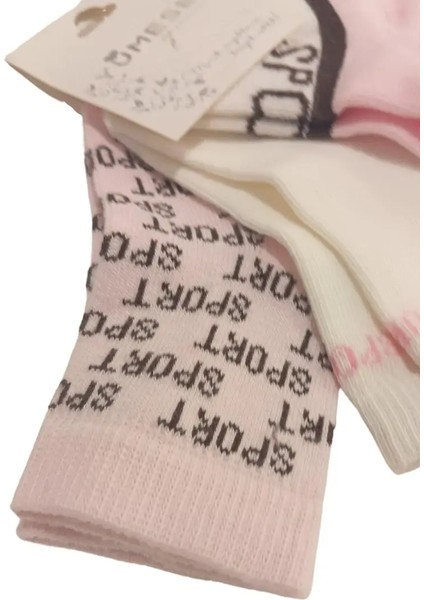 Kız Bebek Pembe Beyaz Yazı Detaylı Pamuklu Mevsimlik 3'lü Set Soket Çorap