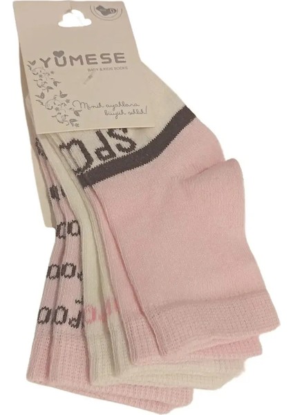 Kız Bebek Pembe Beyaz Yazı Detaylı Pamuklu Mevsimlik 3'lü Set Soket Çorap