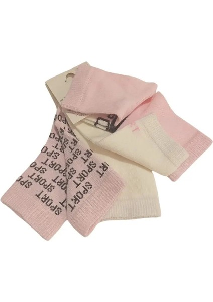 Kız Bebek Pembe Beyaz Yazı Detaylı Pamuklu Mevsimlik 3'lü Set Soket Çorap