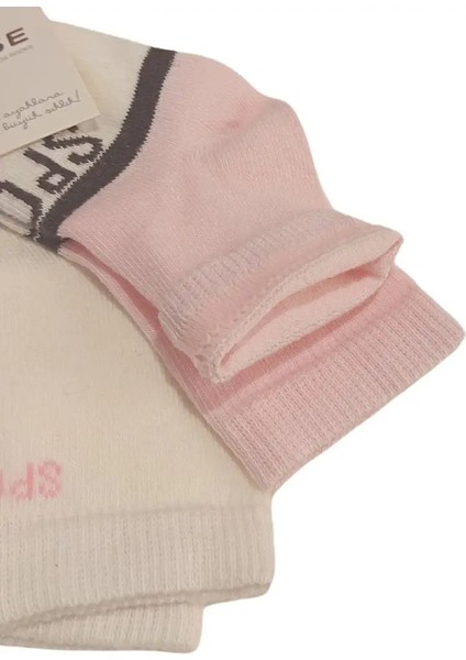 Kız Bebek Pembe Beyaz Yazı Detaylı Pamuklu Mevsimlik 3'lü Set Soket Çorap