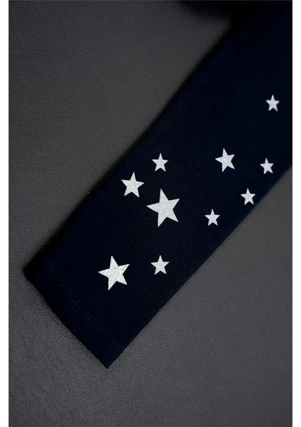 Kız Bebek Beyaz Lacivert Baskılı Mevsimlik Tişört Tayt Takım