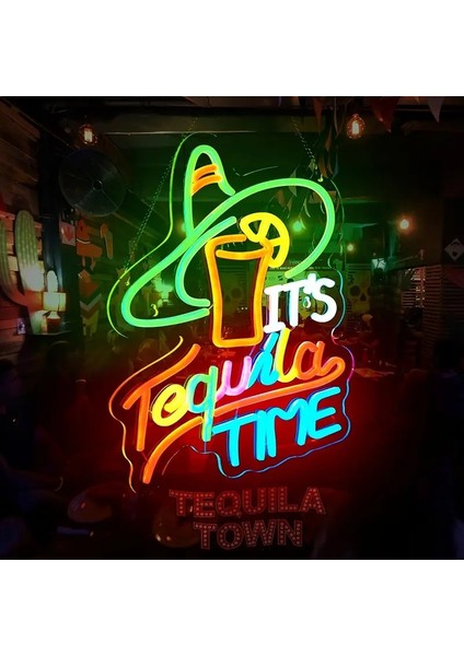 Neontürk Canlı Meksika Hasır Şapka ve Limon Duvar Dekoru - Tequila Time Neon Tabela modelleri