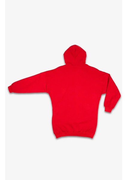Kadın Kırmızı Kapşonlu Yazılı Sweatshirt