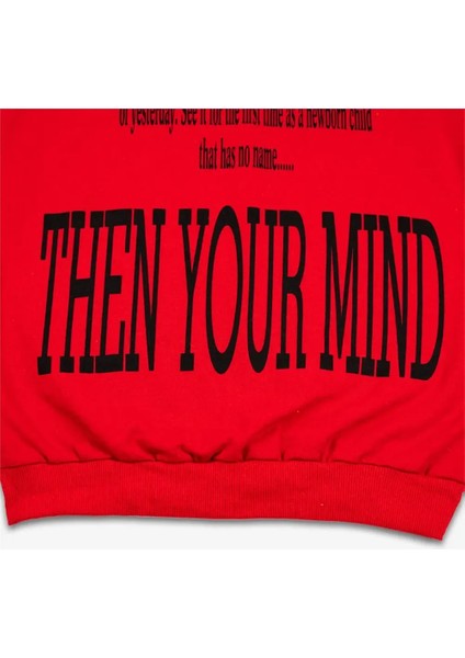 Kadın Kırmızı Kapşonlu Yazılı Sweatshirt